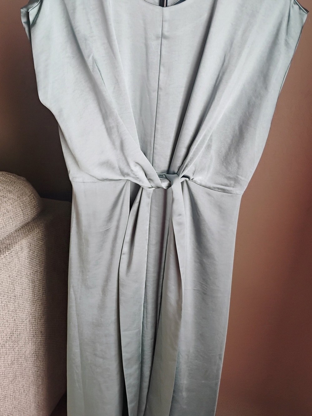 bohme Size M Soft Sage Green Midi Dress with Front Knot